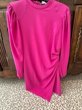 A.L.C. Fuchsia Draped Long-Sleeve Asymmetric Dress